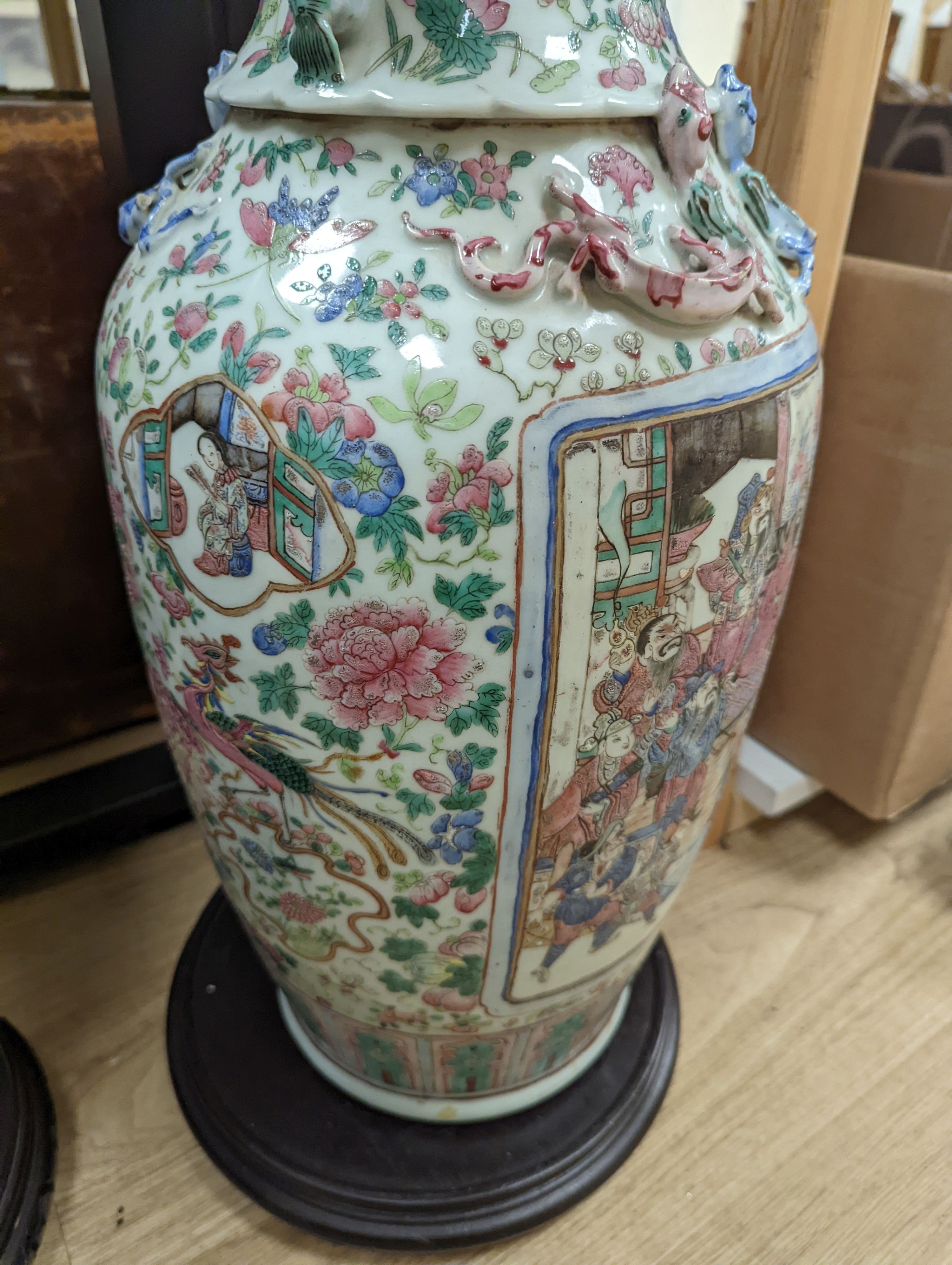 A large Chinese crackle glaze vase, late 19th/early 20th century and a large Chinese famille rose vase, late 19th century, tallest 60 cm.